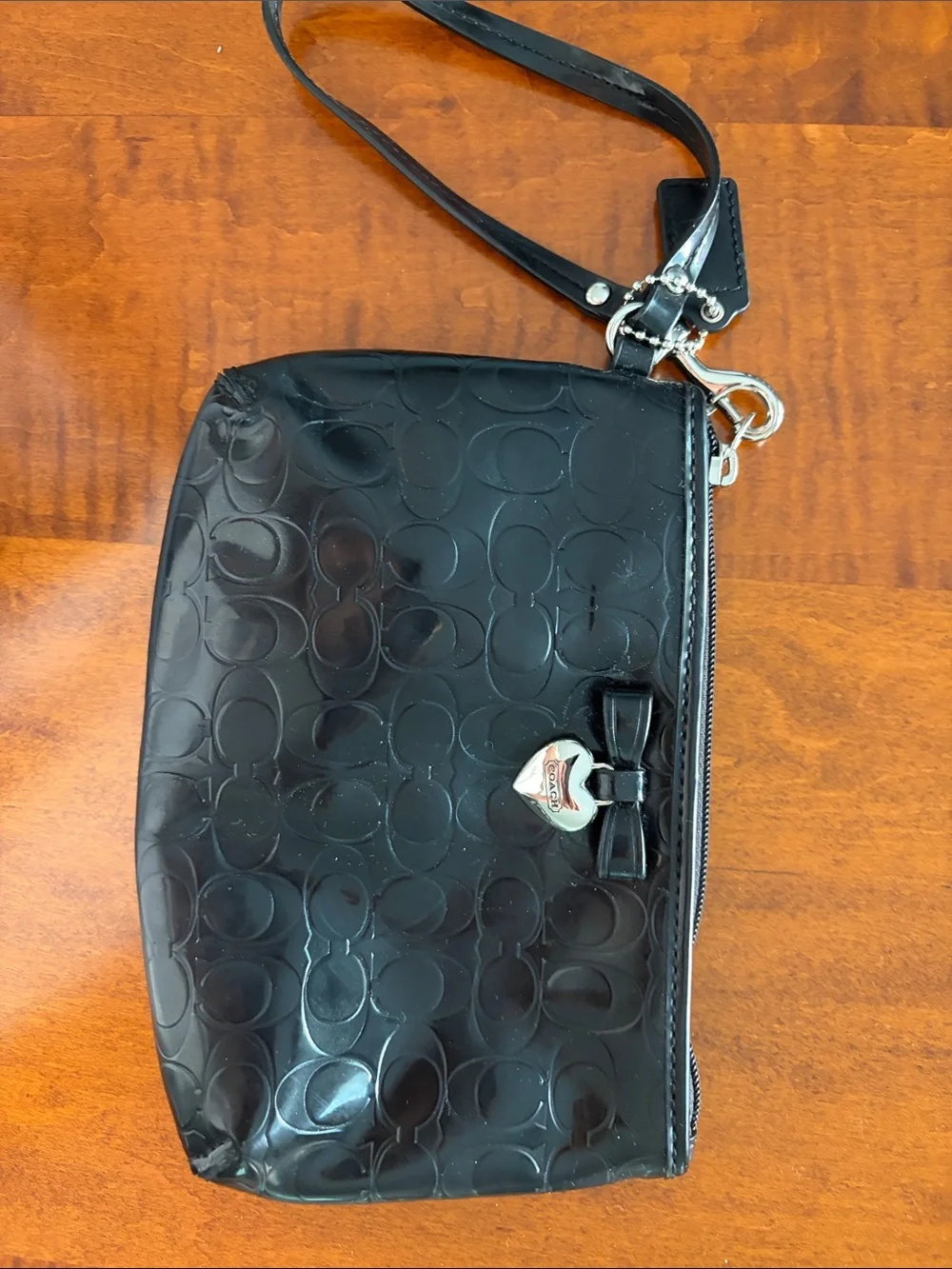 Black Women's Wristlet Pouch with Embossed Pattern